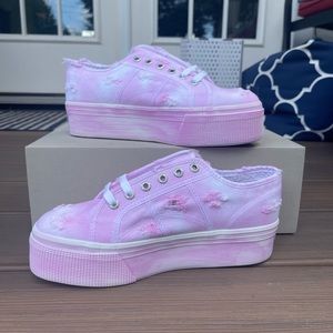 Brand new Superga, pink distressed platform sneakers